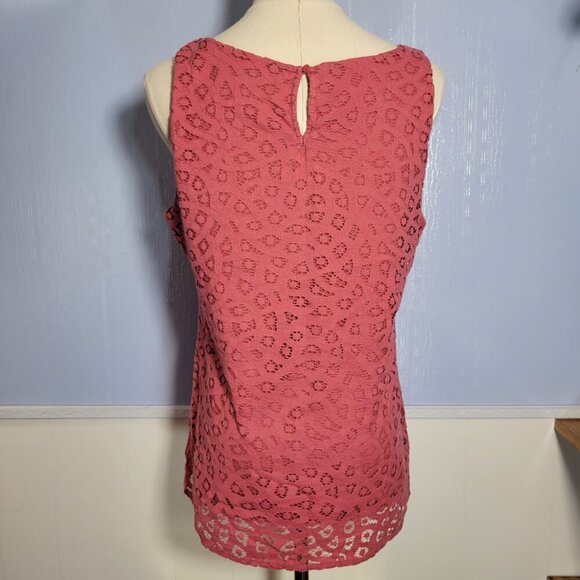 Ann Taylor Loft Medium Light Coral Lace Overlay Keyhole Scoop Neck Tank Top - Picture 5 of 8